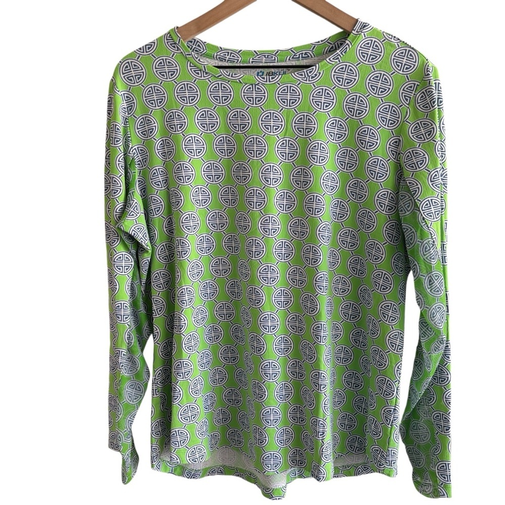 IBKUL UPF 50+ Sun Protection Top XL Green Blue Pullover Long Sleeve Golf Tennis